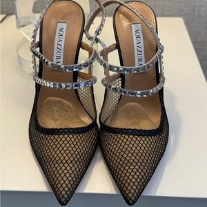38 Aquazzura Black Mesh Women's shoes heels